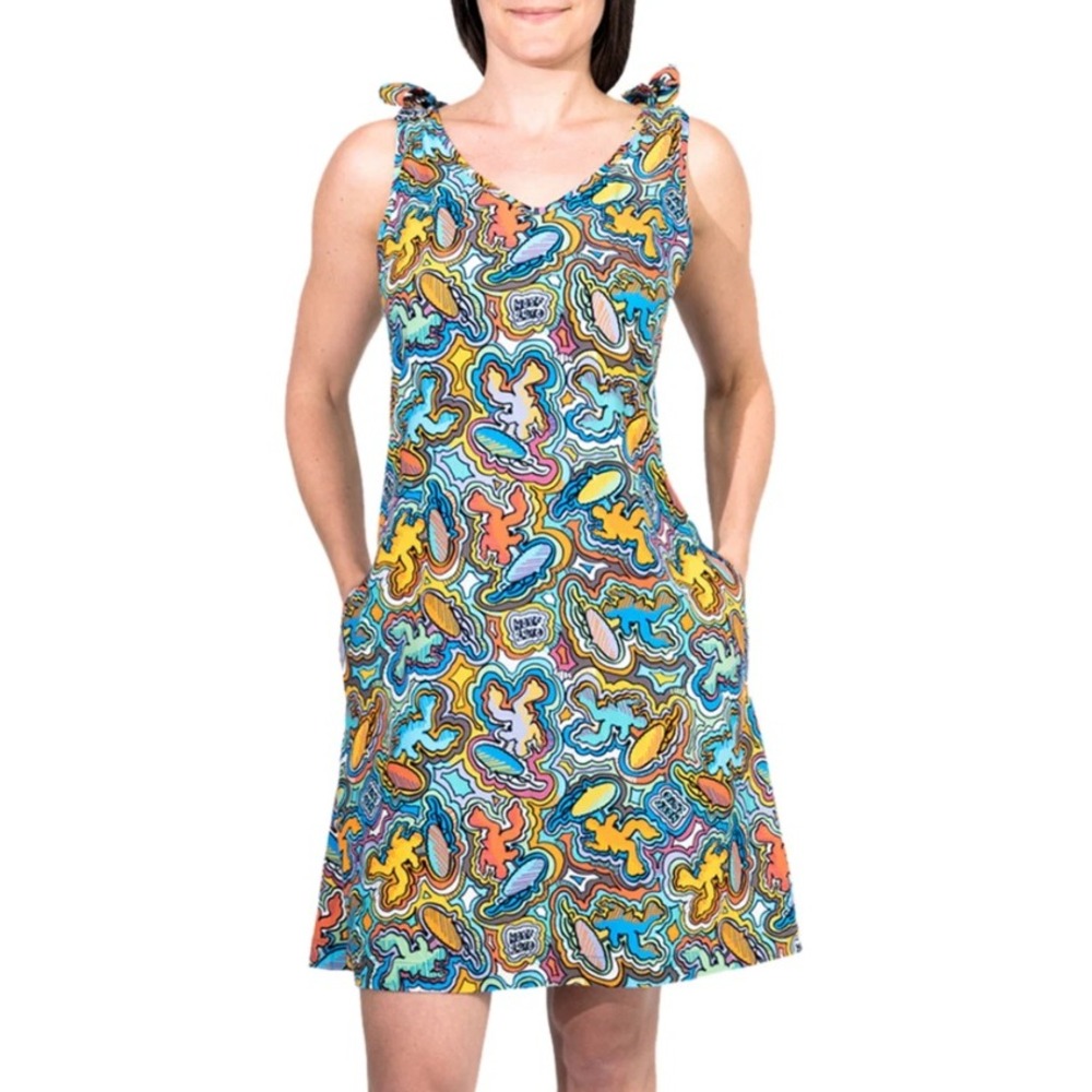 Bayou Wear Art4now Logo-a-Gogo Top Tie Dress Multicolor Psychedelic Print NWT L